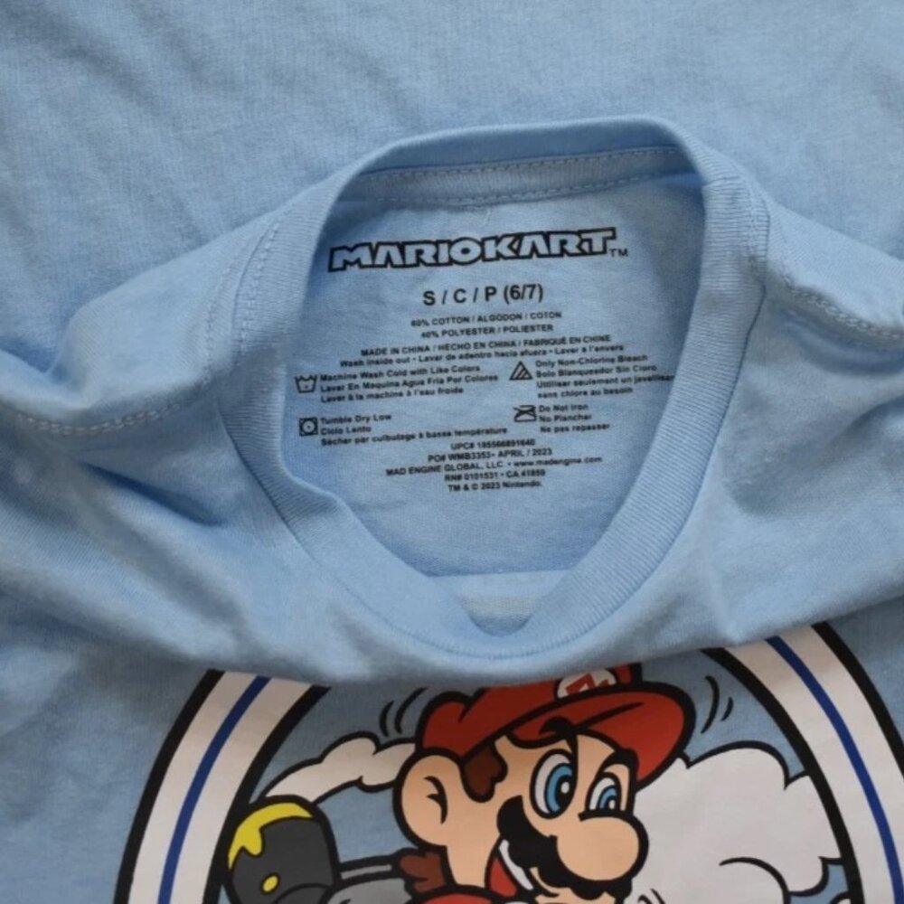 Mario Kart Youth Boys Mario Kart Light Blue Shirt New Small (6/7) - Picture 2 of 6